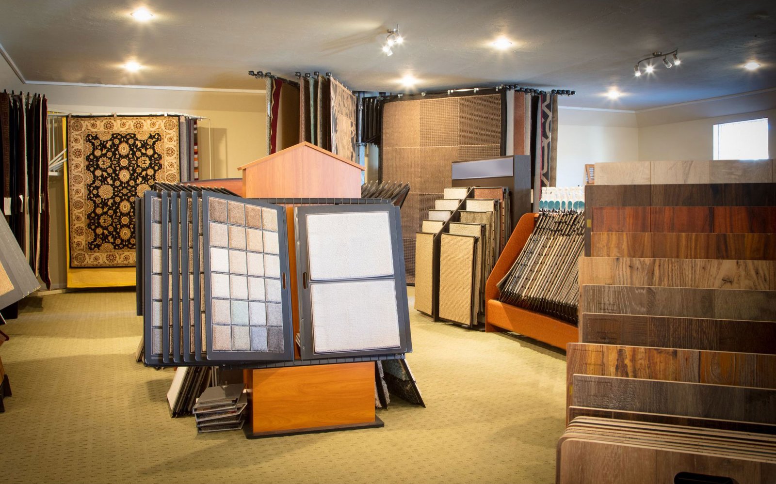 Variety of flooring items displayed in the Grand Remodeling Center showroom in Spring, TX